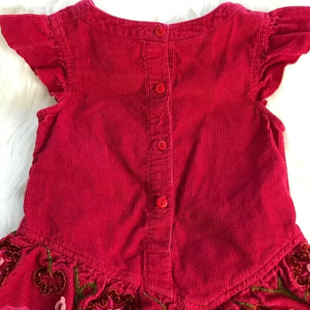Beetlejuice Floral Ruffle Corduroy Red Toddler Dress Size 3T